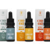 Sweet Drop CBD aliejaus rinkinys Progression Trio Set: trys buteliukai su 5%, 10% ir 15% koncentracijos lašais.